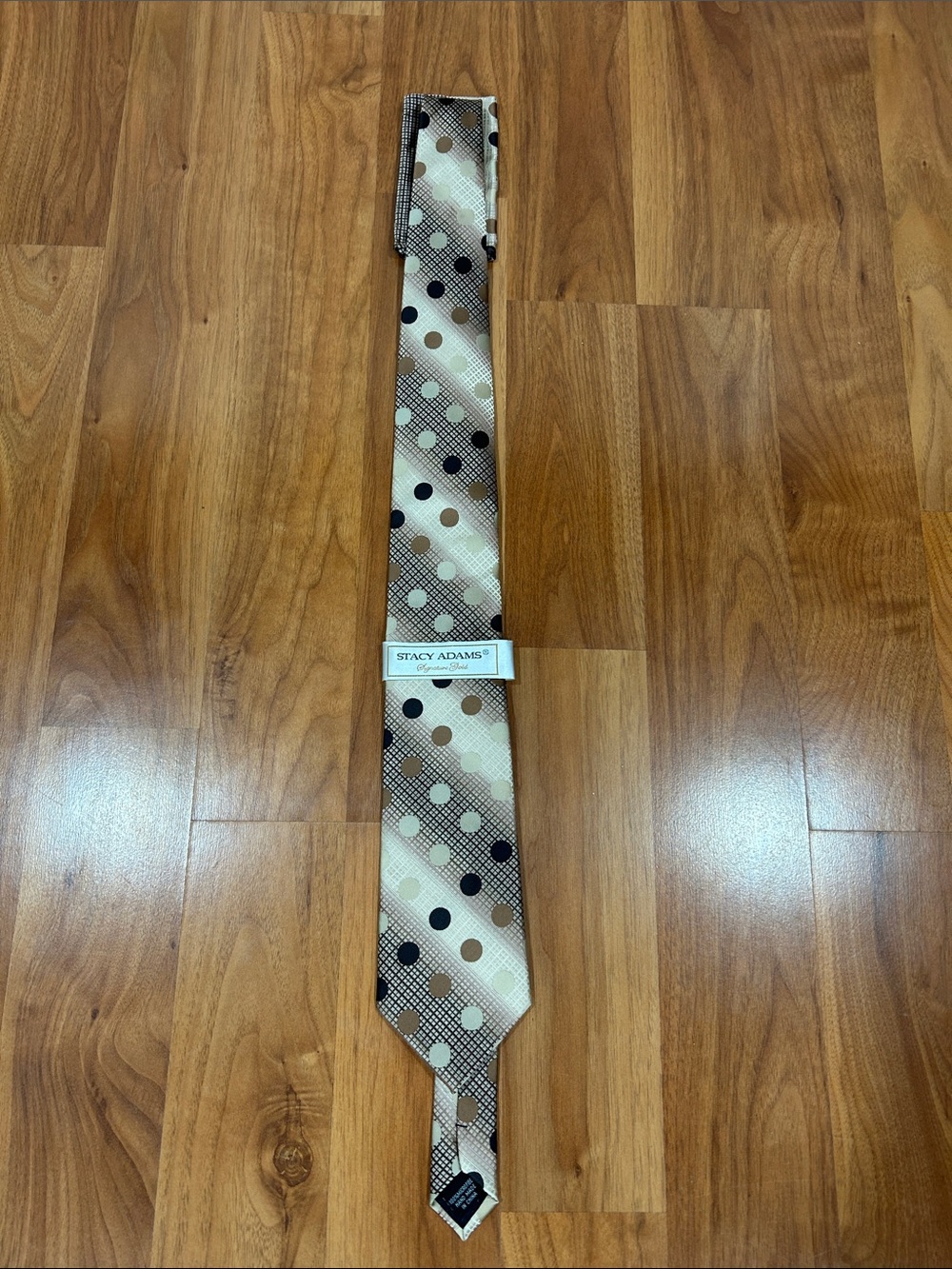 Stacy Adams Beige and Black Polka Dot Tie
